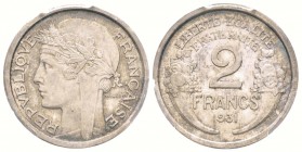 IIIème République, Essai de 2 Francs Morlon, 1931, AG 7.9 g. 
Ref : G.535, Taill.113.5 
Conservation : PCGS SP65
Quantité: Trois exemplaires connus...