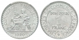 IIIème République, Essai de 1 Franc Chambres de Commerce, Paris, 1920, Aluminium 1.36 g. 
Ref :  Taill. 95.11, Maz.2583c (R1)
Conservation : PCGS SP...