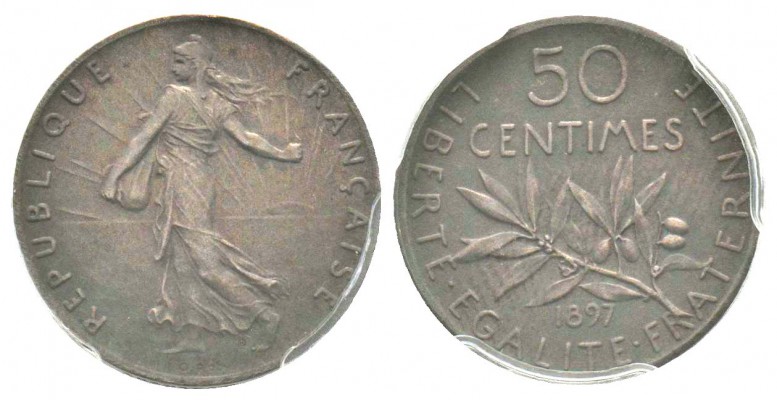 IIIème République, Piéfort de 50 centimes Semeuse Flan Mat, Paris, 1897, AG 5.06...