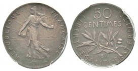 IIIème République, Piéfort de 50 centimes Semeuse Flan Mat, Paris, 1897, AG 5.06 g. 
Ref : Taill.81.P3, Maz.2133a (R3)
Conservation : PCGS SP63
Cor...