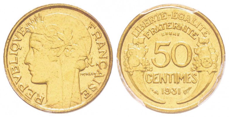 IIIème République, Piéfort de 50 centimes Morlon, 1931, Br-Al 3.21 g. 
Ref : Ta...