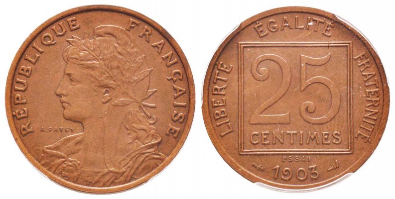 IIIème République, Essai de 25 centimes Patey, Paris, 1903, AE 6.32 g. 
Ref : T...