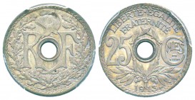 IIIème République, Essai en nickel du 25 centimes Lindauer, petit module, Paris, 1913, Ni, 3.02 g. 
Ref : Taill.77.2, Maz.2146a (R2)
Conservation : ...