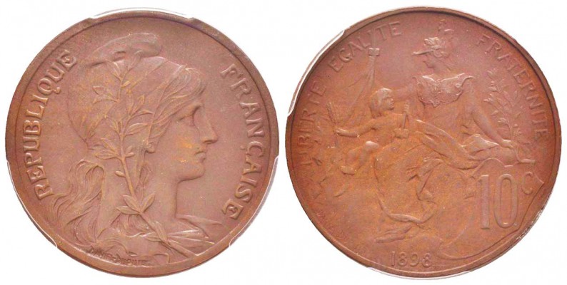 IIIème République, Piéfort de 10 centimes Daniel-Dupuis, Paris, 1898, Bronze 15 ...