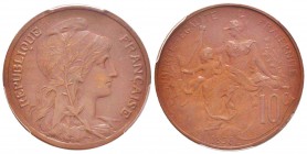 IIIème République, Piéfort de 10 centimes Daniel-Dupuis, Paris, 1898, Bronze 15 g. 
Ref : Taill.34.PA, Maz.2163 (R1)
Conservation : PCGS SP63 BN
Sa...