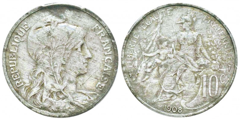 IIIème République, Essai de 10 centimes Daniel-Dupuis, Paris, 1908, Aluminium 2....