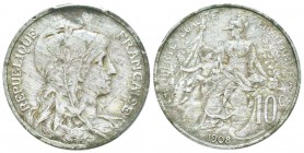 IIIème République, Essai de 10 centimes Daniel-Dupuis, Paris, 1908, Aluminium 2.96 g.
Ref : Taill.34.1, Maz.2181 (R2)
Conservation : PCGS SP62