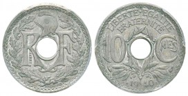 IIIème République, Essai de 10 centimes Lindauer date avec points, Tranche à 24 pans, date complète, Paris, .1940, Aluminium 1 g. 
Ref : Taill.41.15...