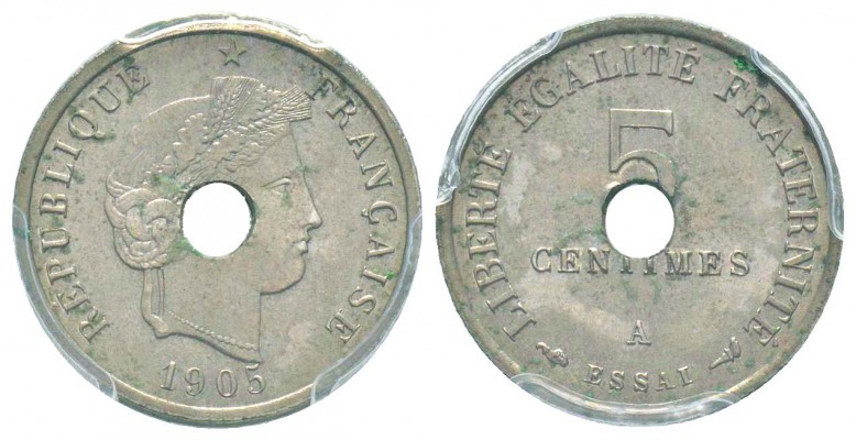 IIIème République, Essai de 5 centimes flan perforé, François Rude, Paris, 1905,...
