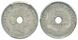 IIIème République, Essai de 5 centimes flan perforé, François Rude, Paris, 1905, Nickel 3 g. 
Ref : Taill.13.13, Maz.2278 (R2)
Conservation : PCGS S...