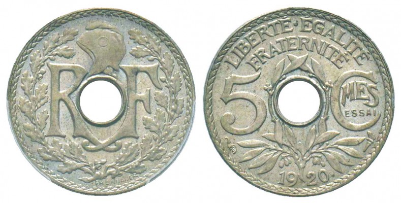 IIIème République, Piéfort de 5 centimes Lindauer, Paris, 1920, Ni 3.98 g. 
Ref...