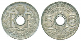 IIIème République, Piéfort de 5 centimes Lindauer, Paris, 1920, Ni 3.98 g. 
Ref : Taill.19.EP, Maz. 2602a (R1)
Conservation : PCGS SP66