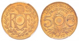 IIIème République, Essai de métal sur 5 centimes Lindauer, Paris, non perforé, 1937, Br-Al 2.28 g. 
Ref : Taill. 19.6, Maz.2604a (R1)
Conservation :...