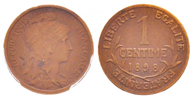 IIIème République, Double Piéfort de 1 centime Daniel-Dupuis , Paris, 1898, AE, ...