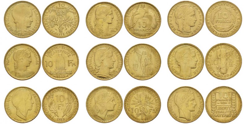 IIIème République, Coffret de 9 Essais de concours de 10 Francs par Bazor, Bénar...