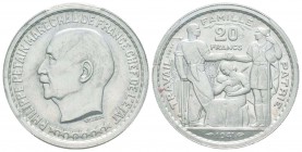 Etat Français, Essai de 20 Francs Pétain en Flan Bruni de Vézien, 1941, Aluminium 2.92 g.              
Ref : Taill.205.1, Maz.2653b (R4)       
Con...