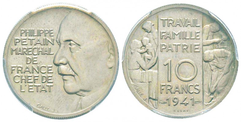 État français, Essai de 10 Francs Maréchal Pétain concours de Galle, Paris, 1941...