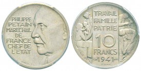 État français, Essai de 10 Francs Maréchal Pétain concours de Galle, Paris, 1941, Bronze nickel 7.04 g. 
Ref : Taill. 176.2, Maz.2655 (R4)
Conservat...