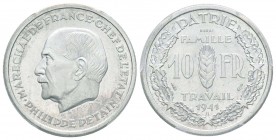 État français, Essai de 10 Francs Maréchal Pétain Essai de Simon poids lourd, Paris, 1941, Aluminium 2.99 g. 
Ref : Taill. 177.3, Maz.2556b (R4)
Con...
