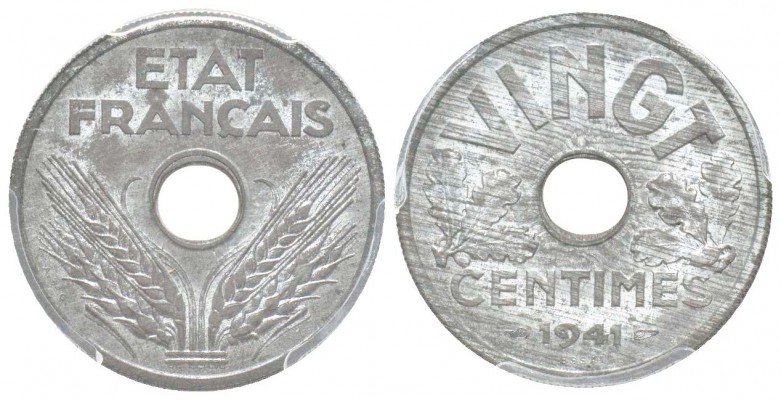 Etat Français, Essai de 20 Centimes, 1941, Zinc 3.45 g.              
Ref :  Ta...