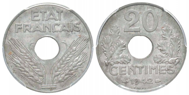 Etat Français, Essai de 20 Centimes, 1942, Acier doux 3.2 g.              
Ref ...