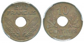 Etat Français, Essai de 10 Centimes grand module, 1941, Fer 2.4 g.              
Ref :  Taill.44.7           
Conservation : PCGS SP62 
Quantité: 8...