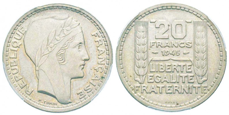 Gouvernement provisoire, Essai de 20 Francs Turin avec rameaux courts, 1945, Cu-...