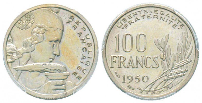 Quatrième République, Pré-série sans le mot Essai de 100 Francs Cochet, 1950, Cu...
