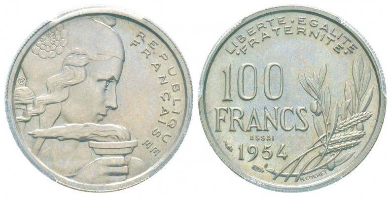 Quatrième République, Essai de 100 Francs Cochet, 1954, Cu-Ni 6 g.              ...