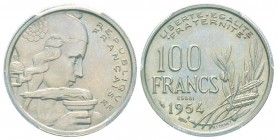 Quatrième République, Essai de 100 Francs Cochet, 1954, Cu-Ni 6 g.              
Ref : G.897, Taill.230.6, Maz 2769 (R2)  
Conservation : PCGS SP64 ...