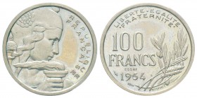 Quatrième République, Piéfort de 100 Francs Cochet, 1954, Cu-Ni 12 g.              
Ref : Taill.230.EP1, Maz 2769a (R2)     
Conservation : PCGS SP6...