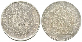 Cinquième République, Annulation de Piéfort en argent de 10 Francs Hercule, frappe monnaie et tranche en relief, 1973, AG 50.48 g.                    ...