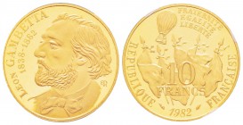 Cinquième République, Piéfort en or de 10 Francs Gambetta 1982, AU 38.9 g. 920‰                         
Ref : Taill.187.P3     
Conservation : NGC ...