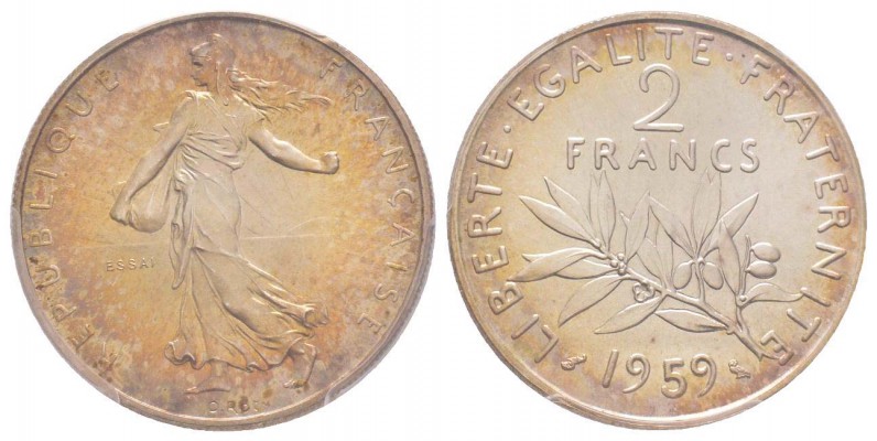 Cinquième République, Essai de 2 Francs Semeuse, 1959, AG 8.5 g. 900‰           ...