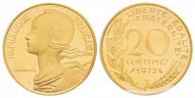 Cinquième République, Piéfort en or de 20 centimes Marianne, 1972, AU 17.5 g.  920‰                          
Ref : Taill.56.P3
Conservation : PCGS ...