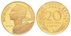 Cinquième République, Piéfort en or de 20 centimes Marianne, 1978, AU 17.5 g.  920‰                          
Ref : Taill.56.P3
Conservation : PCGS ...