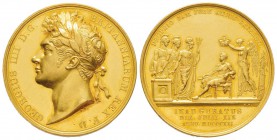 Grande Bretagne, George IV 1820-1830
Médaille en or, Couronnement, 1821, par B. Pistrucci, AU 31.2 g. 34.8 mm
Avers : GEORGIUS IIII D.G. BRITANNIARU...