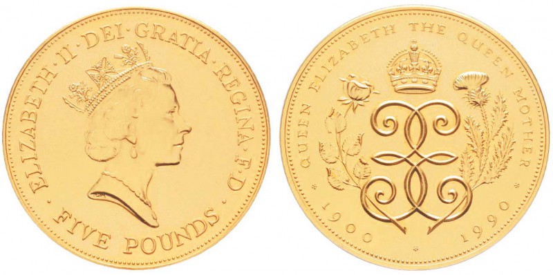 Grande Bretagne, Elizabeth II (1952-)            
5 Pounds 1990, AU 40 g. 917‰ ...
