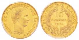 Grèce, Georges I 1863-1913  
10 Drachmes, 1876, AU 3.22 g. 900‰                
Ref :  Fr.16 , KM#48              
Conservation : PCGS MS61