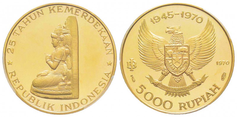 Indonesia
5000 Rupiah, 1970, 25ème anniversaire de l'indépendance, AU 12.34 900...