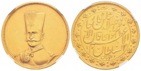 Iran, Nasir Ai Din Shah 1848-1896
10 Tomans, 1311 (1894),  AU 28.74 g. 900‰
Ref : Fr.59, KM#945
Conservation : NGC AU55