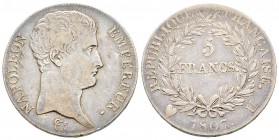 Napoléon en Italie, Département de l'Éridan 1802-1814       
5 Francs, Turin, 1807 U, AG 24.76 g.               
Ref : G.581, Mont 33 (R3), Pag 28
...