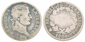 Napoléon en Italie, Département de l'Éridan 1802-1814       
1 Franc, Turin, 1808 U,  AG 4.55 g. 
Ref : G.446, Mont 53 (R4), Pag 48
Conservation : ...