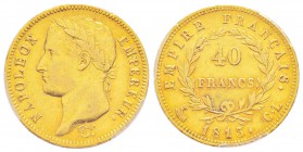 Département de Gênes 1805-1814               
40 Francs, Genova, 1813 CL, AU 12.85 g.                
Ref : G.1084, Mont 99 (R4), Pag -             ...