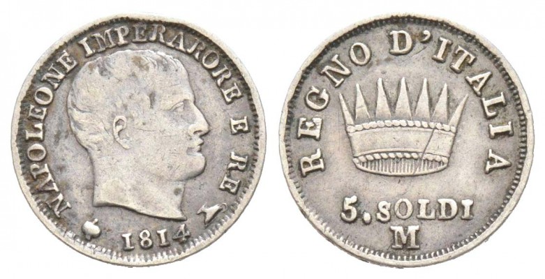 Royaume d'Italie 1805-1814  
5 soldi (25 centesimi), Milan, 1814 M, IMPERARORE,...