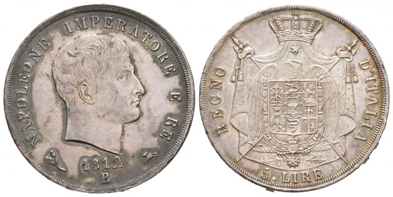 Royaume d'Italie 1805-1814  
5 Lire, Bologne, 1812 B, AG 24.97 g.              ...