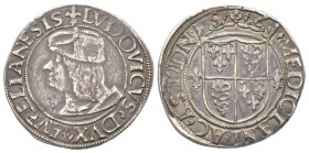 Asti
Luis XII Duc d'Orléans 1465-1498
Teston au béret, non daté, AG 9.07g.
Avers : LVDOVICVS DVX AVRELIANENSIS Buste coiffé d’un béret à gauche
Re...
