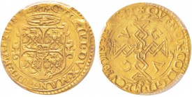 Casale, Guglielmo Gonzaga 1566-1587
Scudo d'oro, Casale, AU 3.3 g.
Avers : GVLLIEL DVX MANT III E MAR MON F
Revers : QVI NON COLIGIT MECVM DISPERGI...