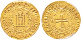 Genova, Governo Guelfo 1318-1333            
Genovino, AU 3.5 g.                
Avers :  IANVA QVAM DEVS PROTEGAT et petit lion. Portail génois    ...