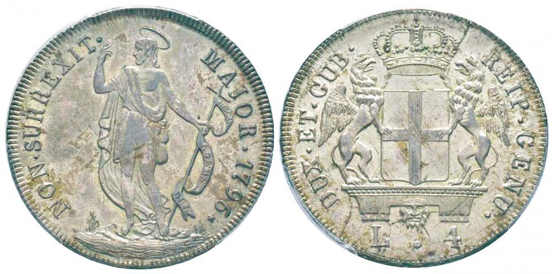 Genova, Dogi Biennali III fase 1637-1797 
4 Lire 1796 frappée en 1814, AG 16.67...
